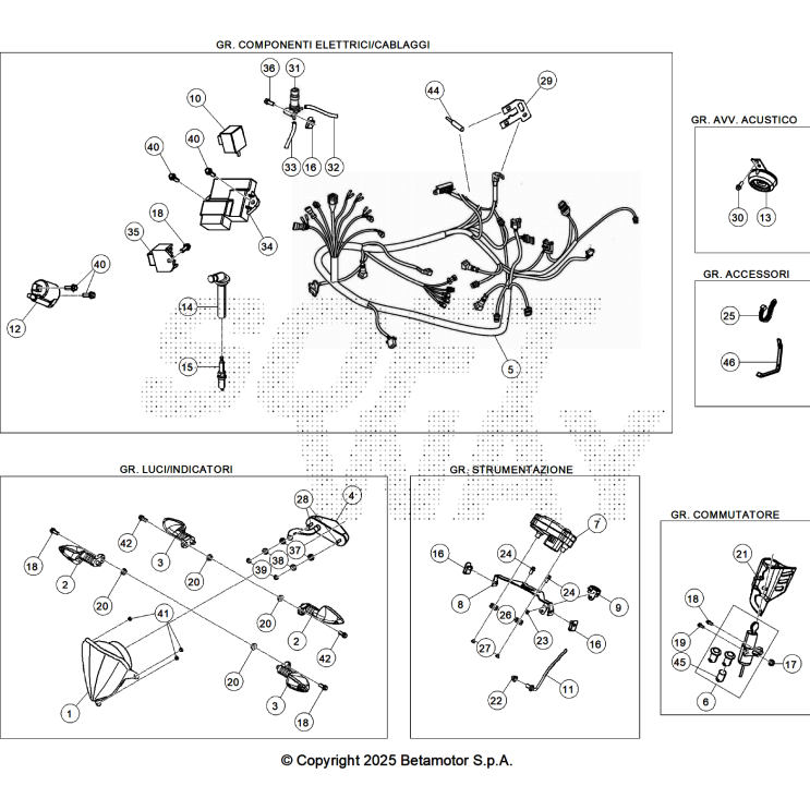 VUE ECLATEE FAISCEAU ÉLECTRIQUE BETA MOTARD 50 RR WHITE SPORT 2026